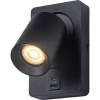 Artdelight Bedlampje Megano USB zwart met USB-A en USB-C