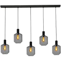Masterlight 5-lichts hanglamp - zwart - Porto met Jagger smoke glazen