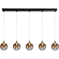 Searchlight Alchemy 5-lichts hanglamp Zwart Metaal en Amber Glas