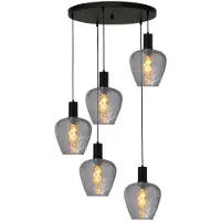 Masterlight 5 Lichts Vide Hanglamp Zwart Porto Met Diamond Smoke Glazen