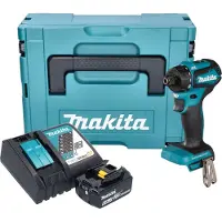 Makita Boormachine + slagboor, DDF 083 RG1J Accuboormachine 18 V 40 Nm 1/4'' borstelloos + 1x oplaadbare accu 6.0 Ah + lader +