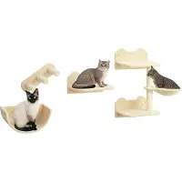 PawHut -Katzen Kletterwand-Spanplatte, Polyester-40L x 28B x 73H cm-Beige