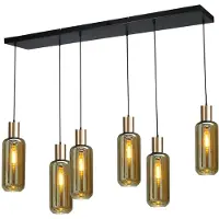 Masterlight Zwarte Hanglamp Met Goud Bounty 6 Lichts Cilindrisch Glas