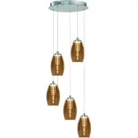 Highlight Hanglamp Nebula Nikkel Rond 5 Lichts Amber Glas