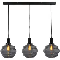 Masterlight 3-lichts hanglamp - zwart - Porto met Ball smoke glazen - Ø 30cm