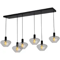 Masterlight 6-lichts hanglamp - zwart - Porto met Blossom clear glazen