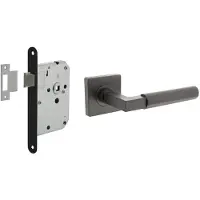 Intersteel deurbeslag set loopslot zwart met deurkruk Baustil op rozet 55x55mm - antraciet grijs