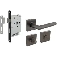 Intersteel Deurbeslag set Toiletslot Antraciet 63/8mm Zwart met deurkruk Bastian vierkant en WC-Sluiting Antraciet Grijs