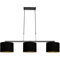 Steinhauer Zwarte 3-lichts hanglamp Stang 3981ZW met zwart linnen kappen met goudkleurige binnenkant