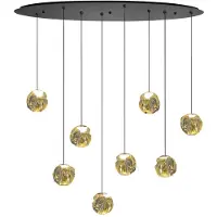 Highlight Hanglamp Melina Zwart Met Amber Glas Ovaal 8 Lichts