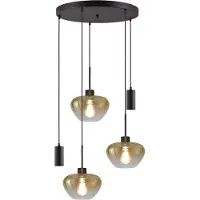 Masterlight 5-lichts hanglamp Genua zwart met 2x goud glas Ø 24cm en 2x pendel