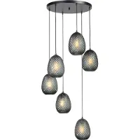 Masterlight Zwarte hanglamp Pineapple 6-lichts met rookglas
