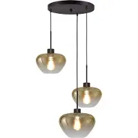 Masterlight 3 Lichts Hanglamp Genua Zwart Met 2x Goud Glas Ø 24cm En 1x Ø 29cm