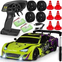 Overmax X-Drifty - R/C Auto 1:16 - 4WD - 40 Min Speeltijd - 20 km/u - LED-lampen - 2 Set Wielen - Drift & Race - Hindernissen & Stickers - Snel Opladen - Kinderen vanaf 3 Jaar - Bestuurbare Auto