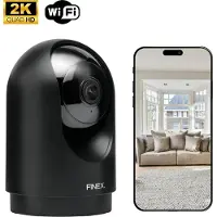 Finex Binnenhuis Camera – 2K Ultra HD – Geen abonnement - Huisdiercamera met app – Binnen camera – Indoor camera – Bewakingscamera – Beveiligingscamera Met WiFi en App – Hondencamera – Black Edition