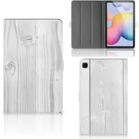 B2Ctelecom Book Case voor Samsung Galaxy Tab S6 Lite | S6 Lite (2022) Tablet Book Cover White Wood