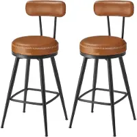 Vasagle Furnstar - Barkruk set van 4 - 360° draaibare barkruk - Kruk met rugleuning voor keukeneiland - Kunstleer met naden - Mid-Century moderne stijl - 65 cm hoog - Keuken huisbar - Karamelbruin