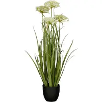 Mica Decorations Engelwortel – Kunstgras in Pot – Realistische Nepplant Woondecoratie – Kunstplanten voor Binnen en Buiten – H90 x Ø25 cm – Groen, Wit