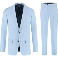 Gents - pak / kostuum 2-delig linnenblend lichtblauw - Polyblend - Lichtblauw - Maat 28/28