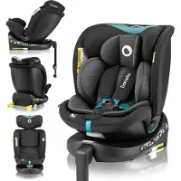 Lionelo Kindersitz, marineblauw, i-Size, 360° EasyTurn-draaibase, geschikt voor kinderen van 40-150 cm, bevestiging met ISOFIX en een steunvoet, voldoet aan de R129-norm - zwart turquoise