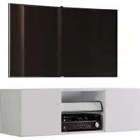 VCM Jusa 95 TV-meubels wandmodel met 2 deuren en 1 glazen legger, Wit.