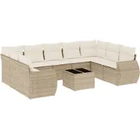 vidaXL 10-delige Loungeset met kussens poly rattan beige