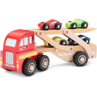Woet Houten Autotransporter - Vrachtwagen met Aanhanger en 4 Auto’s - Educatief Speelvoertuig - Rollenspel Speelgoed - Vanaf 18 Maanden