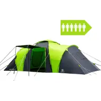 Peme Bojan Koepeltent Tent voor 6 personen, Zwart en groen, Tunnelstructuur, waterdicht, 2 ingangen, grote voortent, moskitiera