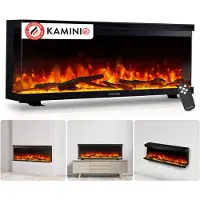 KAMINIO Elektrische haard LEA - Elektrische 3-in-1 haard met panoramisch uitzicht, verwarming, 3D-vlammeffect, 12 vlamkleuren, afstandsbediening - 42 inch