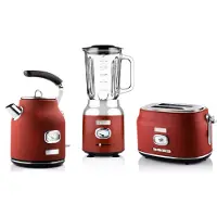 WESTINGHOUSE Retro ontbijtset, broodrooster met 2 sleuven, waterkoker, staafmixer, Waterkoker, Rood