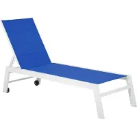 Happy Garden BARBADOS ligstoel en bijzettafelSet in blauw textilene - wit aluminium