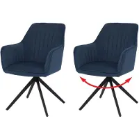 Mendler Set van 2 eetkamerstoelen -L79, keukenstoel met rugleuning en armleuningen, draaibaar, automatische terugkeer, stof/textiel ~ blauw