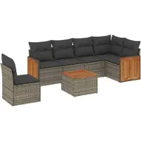 vidaXL 7-delige Loungeset met kussens poly rattan grijs