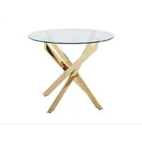 Vente-unique Ronde eettafel – 2 personen – Gehard glas en goudkleurig metaal – Transparant – COSIMA