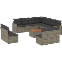 vidaXL 12-delige loungeset voor de tuin met kussens, grijs, polyrotan