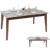 Mendler Eetkamertafel -M57, eettafel, massief hout laminaat melamine 160-200x90cm, uitschuifbaar betonlook, bruine poten