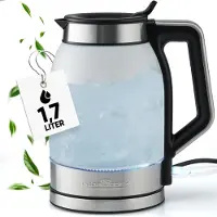 ProfiCook Waterkoker, 1,7 liter | Waterreservoir met verlichting | Glazen kan van 1,7 liter | Waterkoker met automatisch sluitende vulopening | 2200W | PC - WKS 1215 G