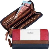 Tom Tailor Portemonnee 'Juna' donkerblauw / bruin / rood / wit