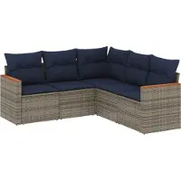 vidaXL 5-delige tuinbankset met kussens, grijs polyrotan