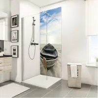 Schulte achterwand - Foto - oude boot strand - 90x210 - zelf inkortbaar en zelfklevend - wanddecoratie - muurdecoratie - badkamer wandpanelen - muurbekleding