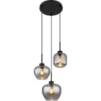 Globo Design Hanglamp Matt 3 Lichts Zwart Met Smoke Glas