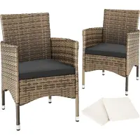 TecTake Set van 2 Wicker Tuinstoelen – Incl. Kussenhoezen – 59 x 57 x 85 cm – Natuur