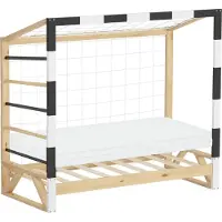 ML-Design | Kinderbed in de vorm van een voetbaldoel met matras (H: 10 cm, 70 x 140 cm) van massief grenenhout, houten bed met lattenbodem en doelnet, handbaldoel