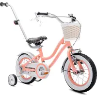 Sun baby Kolo voor meisjes, 12 inch, geschikt voor kinderen van 2-4 jaar, met stabilisatorwielen, bel en mandje. Model: Heart Bike, kleur: perzik