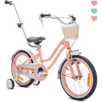 Sun baby Heart Bike Fiets voor een meisje van 4 tot 6 jaar, 16 inch Abrikoos, met fietsbel, zijwieltjes, duwstang en stuurmandje