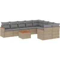 vidaXL 10-delige Loungeset met kussens poly rattan gemengd beige