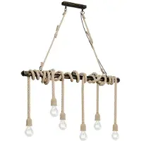 LINDBY - hanglamp - 6lichts - staal, hennepkabel - E27 - zwart goud geborsteld