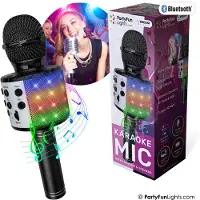 Partyfunlights - Karaoke Microfoon Bluetooth - Zwart - Karaoke Set - Voor Kinderen en Volwassenen - Draadloos - Echo - Met Speaker - LED Licht - Nederlandse Handleiding