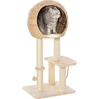 PawHut Paws kattenboom krabpaal kitten meubel met kattengrot sisal zacht pluche beige