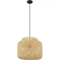 LINDBY Hanglamp Venora, dimbaar, hout licht, Woon-/ Eetkamer, Bamboe, Landelijk, hanglamp
